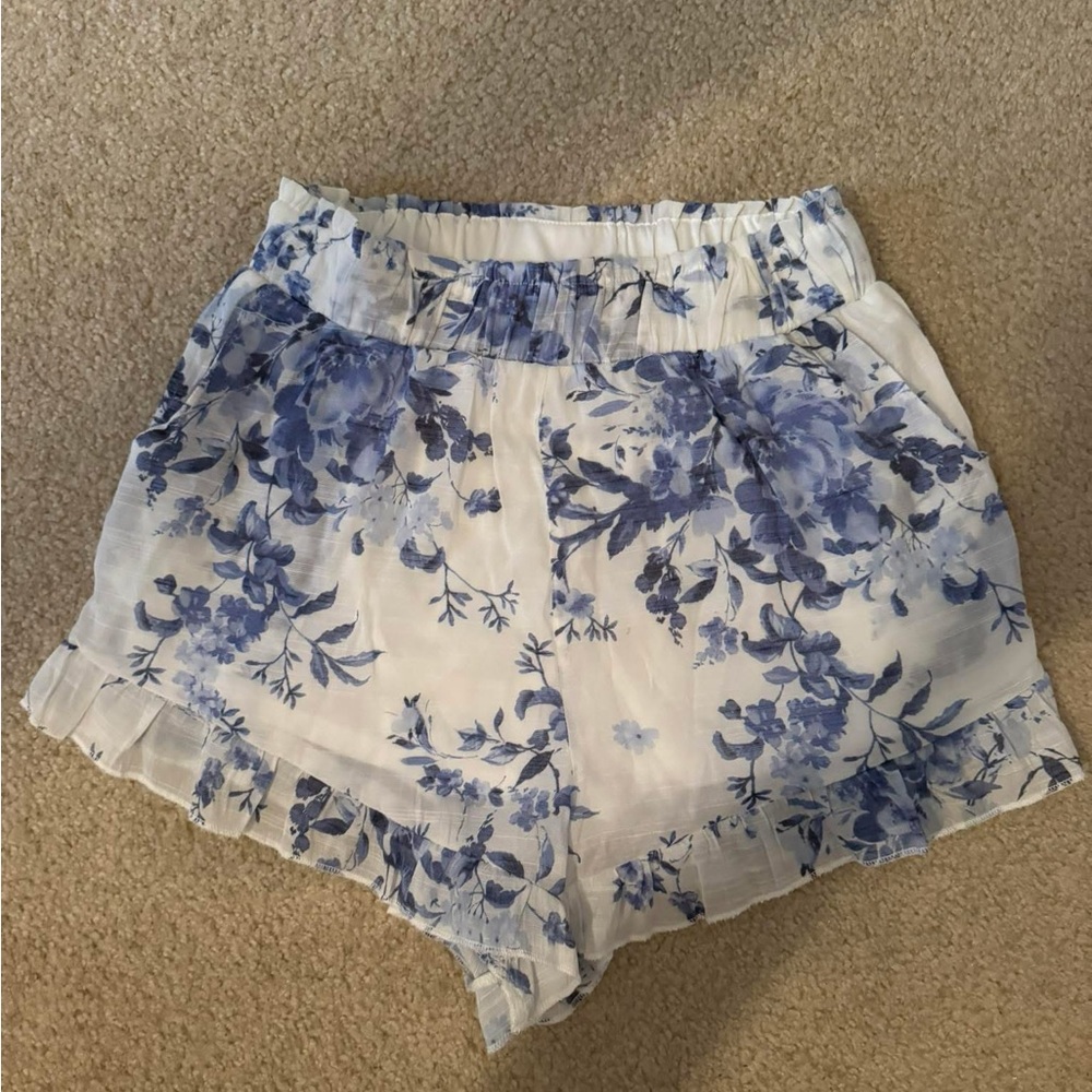 Francesca's Collections High Waist Blue and White Shorts